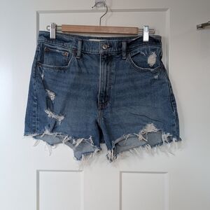 Abercrombie & Fitch 4 Inch Mom Short High Rise Blue Distressed Jean Shorts